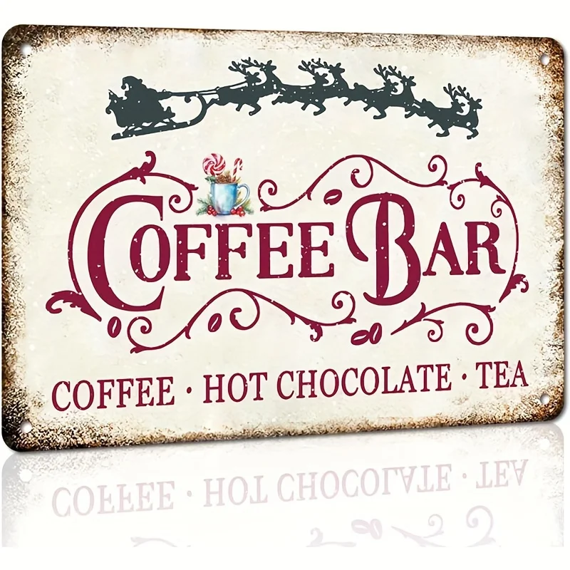 Coffee Tea Home - Vintage Christmas Coffee Bar Sign Hot