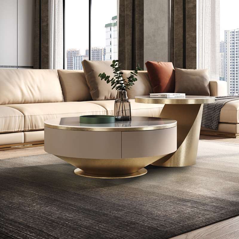Coffee Tea Room - Glam Organizer Drawer Coffee Table Round