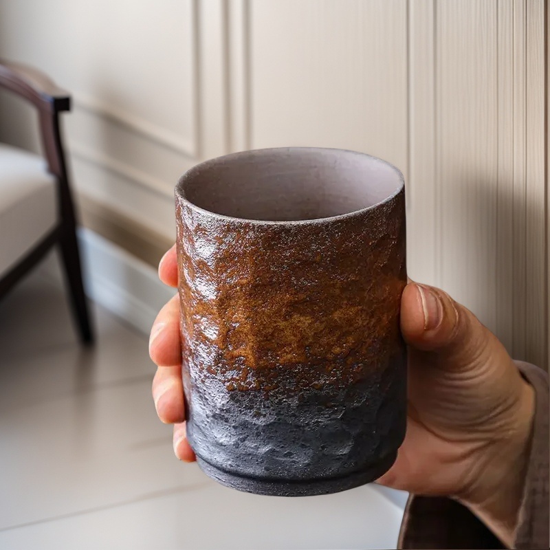 Coffee Tea Flask - Vintage Handmade Chinese Stoneware Mug -
