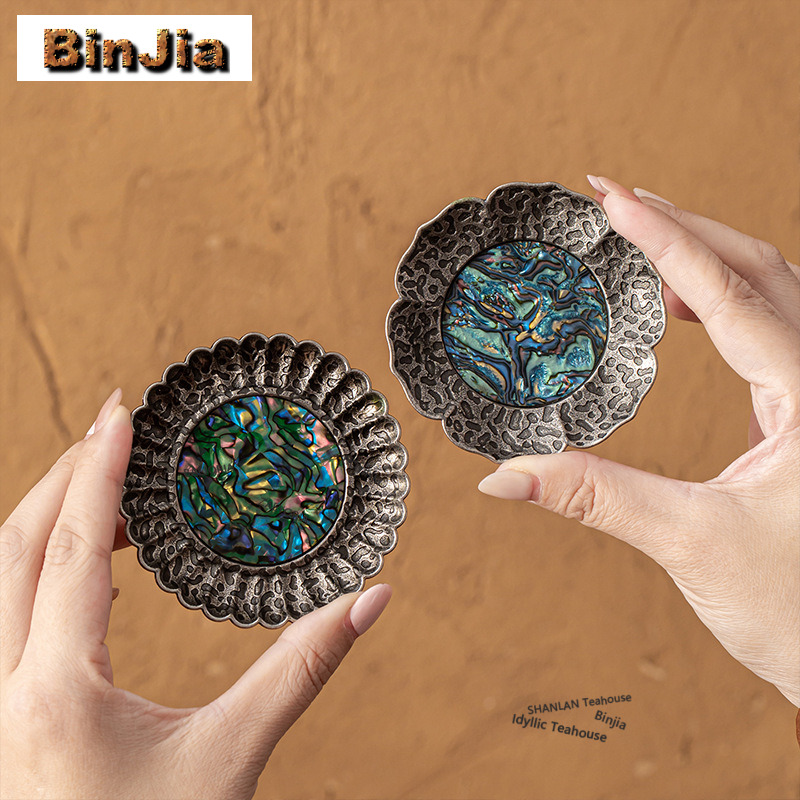 Coffee Tea Gift Set - Zinc Alloy Mother-of-pearl Inlay Coasters Vintage