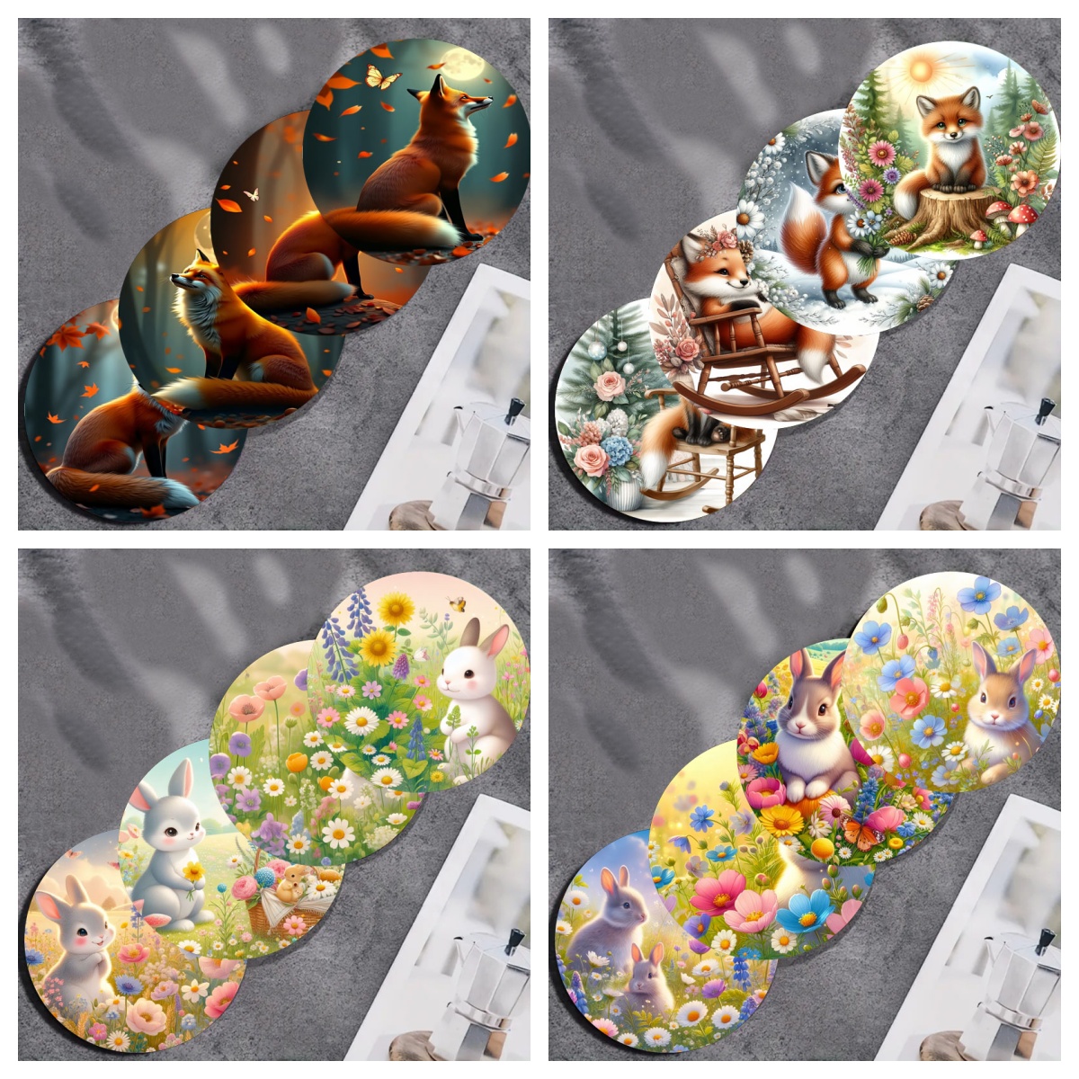 Coffee Tea Library - Four mysterious castle colorful clock pattern