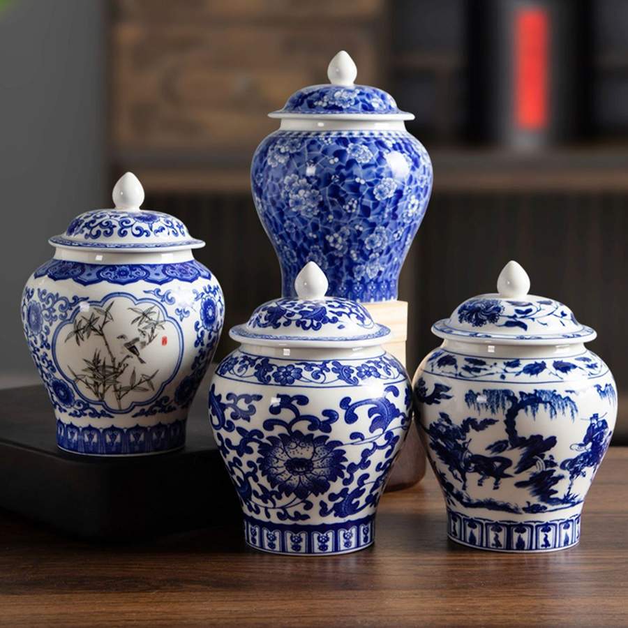Coffee Tea Drawer Organizer - Blue and White Porcelain Tea Canister