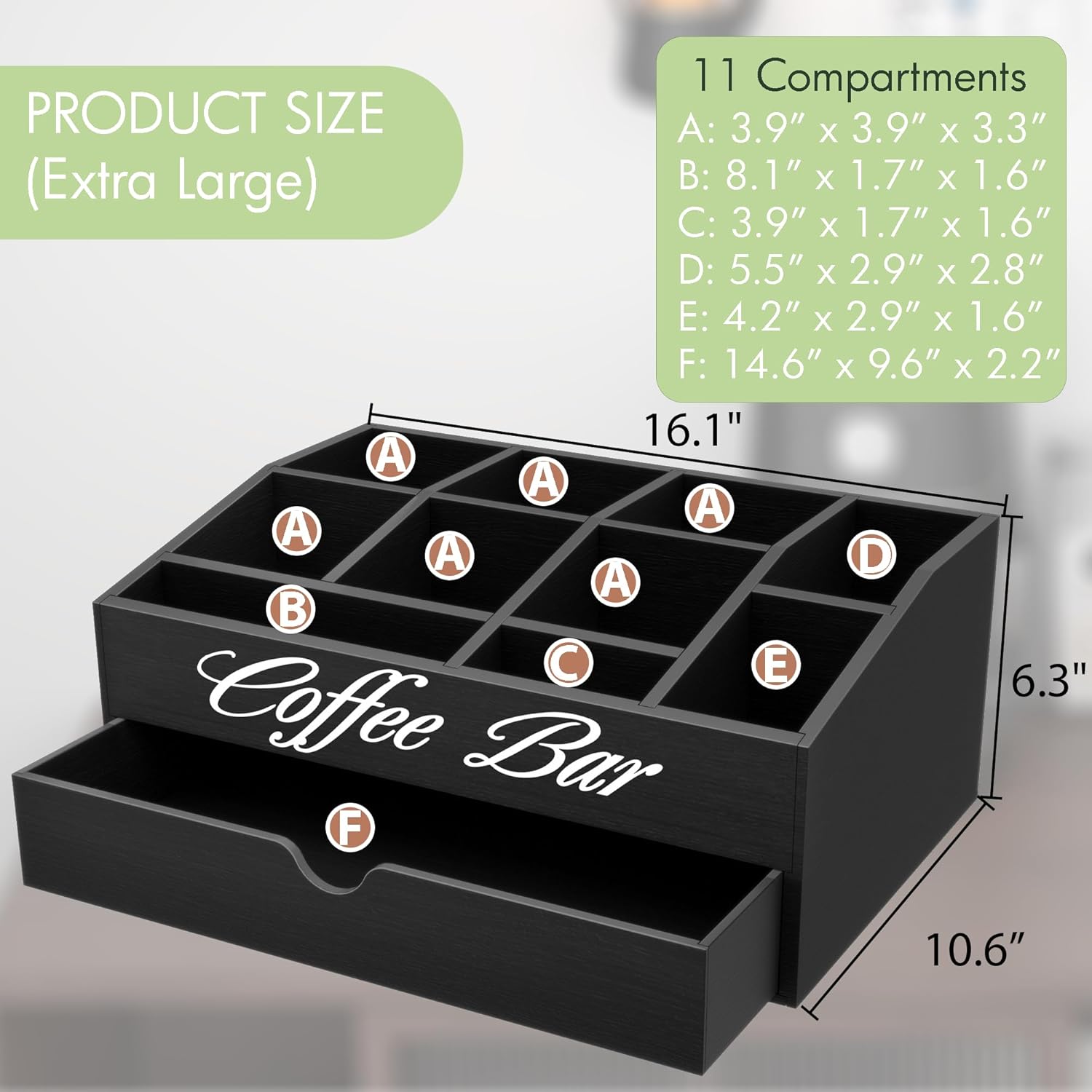Extra Large Wooden Coffee Bar  – Coffee Tea Drawer Organizer Bewertung und Preis