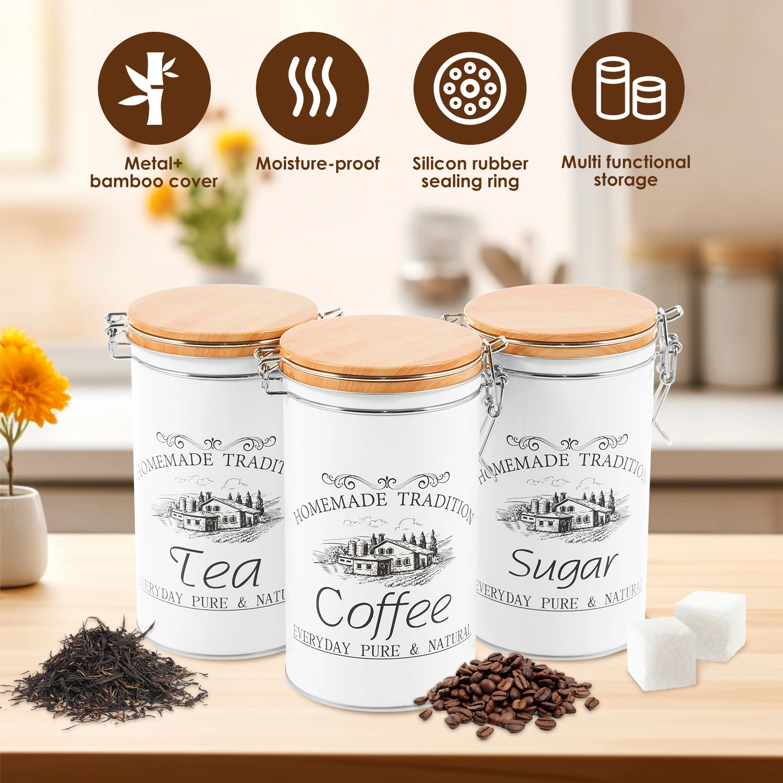 3Pcs/Set Tea Coffee Sugar Cani – Coffee Tea Canister Set Bewertung und Preis