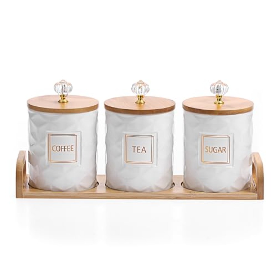 Set of 3 Ceramic Canisters Set – Coffee Tea Canister Set Bewertung und Preis