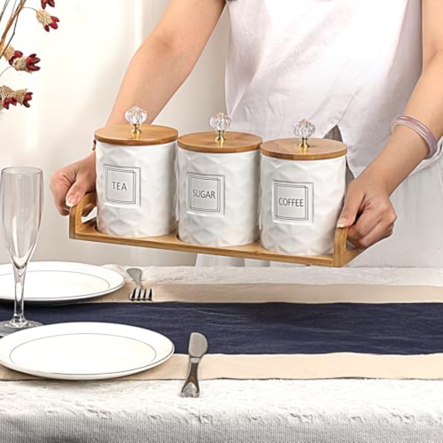 Set of 3 Ceramic Canisters Set – Coffee Tea Canister Set Bewertung und Preis